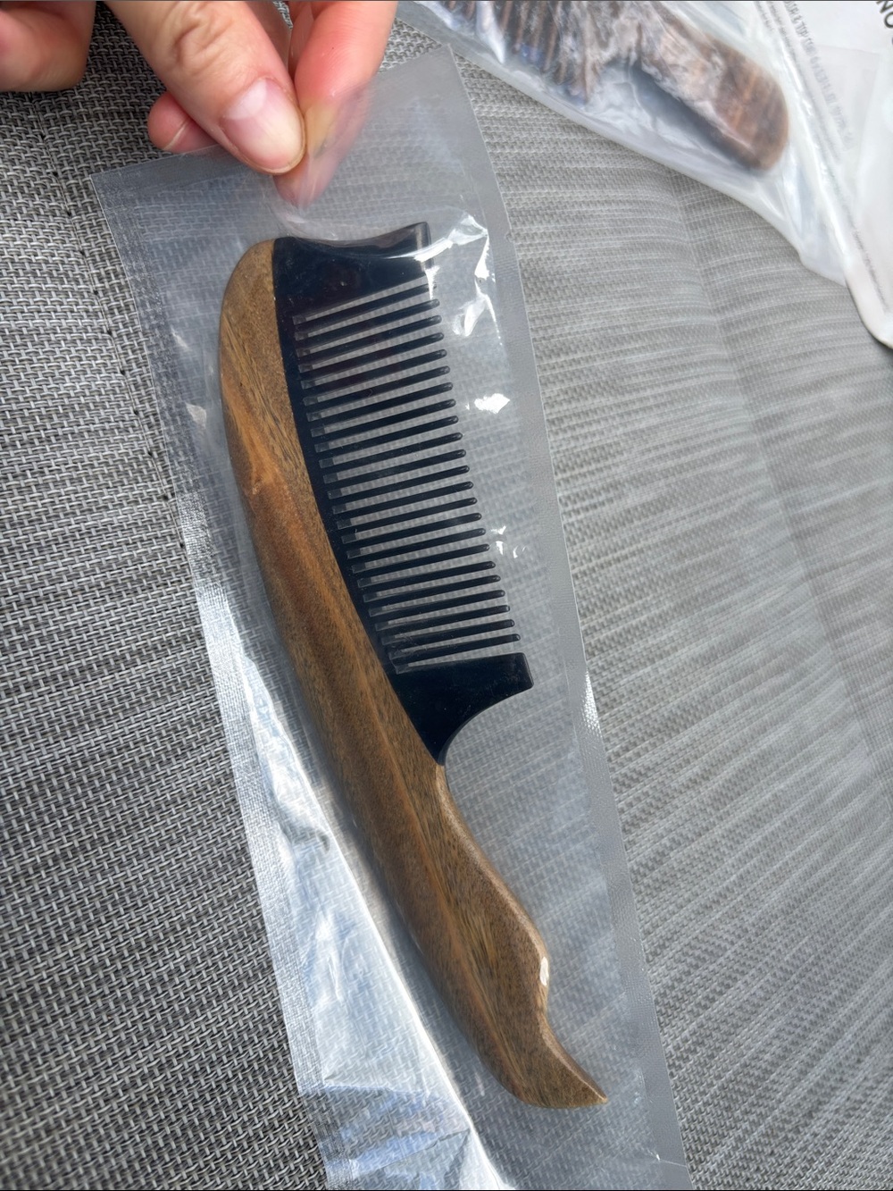Handcrafted Wood-Handled Black greenwood wooden Comb  NEW